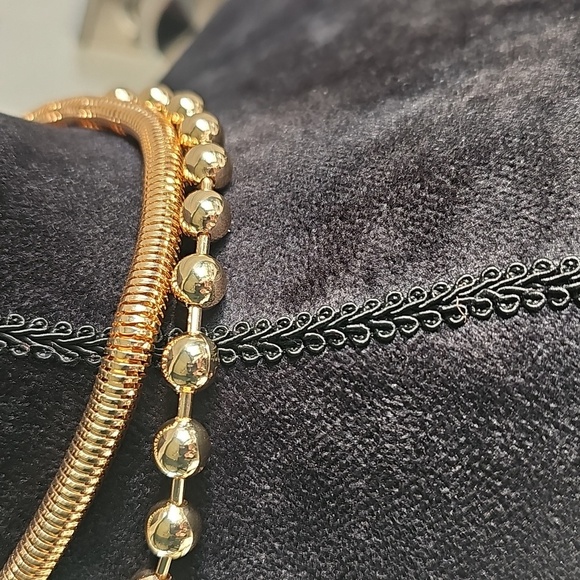 New Open Edit Set Of 2 Snake & Ball Jumbo Chain Stackable Necklaces Gold - Picture 6 of 8